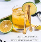 6-Pieces 6 Inch Gold Mini Tongs for Appetizers, Gold Serving Utensils for Serving Appetizers, Ice, Sugar