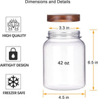 42 Fluid Ounces Unbreakable & Dishwasher Safe Plastic Apothecary Jar with Wooden Airtight Screw Top Lid, Food Storage Canister for Sugar, Tea, Spices, Coffee, Cookie, Candy Containers