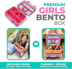 kinsho Bento Lunch Box for Kids Toddlers Girls, 4 Portion Sections Secure Lid, Microwave Safe BPA Free Removable Tray, Pre-School Kid Daycare Lunches Snack Container Ages 3 to 5, Pink Koala