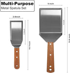 Wooden Steel Barbecue Grill Tool, Griddle Accessories for Blackstone, Multi Kitchen Flippers with Full Tang Handle & Beveled Edges, Spatula/Turner/Scraper for Flat Top Grill- Thicker Steel Blade