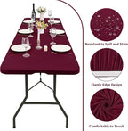 6 Pack Stretch Fabric Table Top Cap Cover, fits 8' Tables, Spandex Table Covers Washable Elastic Rectangle Tablecloth Protector for Indoor Outdoor Party Picnic Wedding, Wine Red, 30" W x 96" L