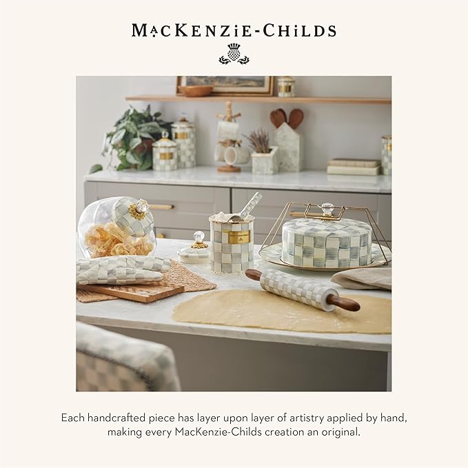 MACKENZIE-CHILDS Sterling Check Kitchen Canister, Decorative Gray-and-White Glass Storage Jar with Lid, Large