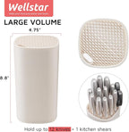 Universal Knife Block Holder for Kitchen, WELLSTAR Knife Stand without Knives, Safe Space Saver Large Volume Stable Knife Storage with Scissors Slot, Detachable for Easy Cleaning – Off-White
