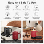 16Oz Temperature Control Smart Mug, Self Heating Coffee Mug LED Display, 180 Min Battery Life - Hot up to 149℉ Fast Wireless Charger Base Improved Design coffee serving sets (16oz, Burgundy)