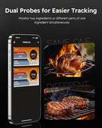 Wireless Meat Thermometer with App Control, 600FT Bluetooth Range, Dual Probes & 6 Sensors, 0.5S Instant Read, LCD Display, IP67 Waterproof Real-Time Monitoring & Smart Alerts for BBQ, Grill, Oven