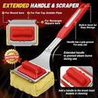 Steam Safe Grill Cleaning Brush Bristle Free for Outdoor Grill with 15" Extended Handle, 3X Thick Aramid Fabric Replaceable Brush Heads, Heavy Duty Triple-Groove Scraper Design for All Grates, Red