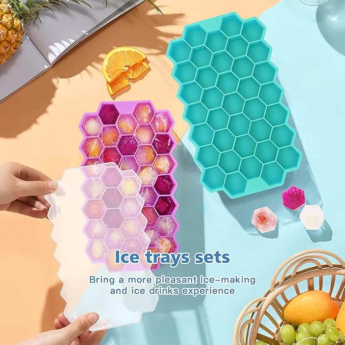 Ice Cube Trays for Freezer, 3 Pack Ice Cube Tray with Lid, Silicone Ice Cube Mold with Lid-37 Grid,Easy-Release Reusable 111 PCS Small Ice Cube for Iced Coffee Cocktail Whisky Chocolate Soup Food