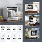 Portable Dishwasher Countertop, WIFI Smart Dishwasher, Compact Mini Dishwashers with 5L Built-in Water Tank, 6 Programs, 360° Dual Spray, High-Temp& Air-Dry Function, Fruit Cleaning