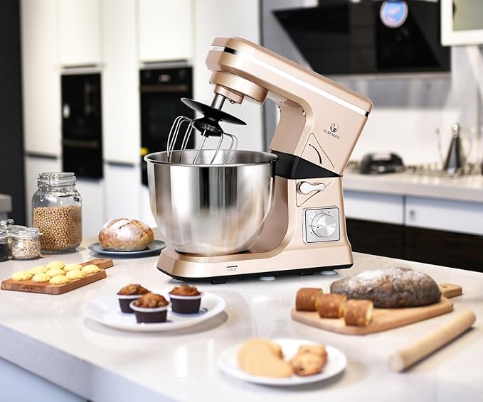 Stand Mixer,5.3-Qt & 500W & 6+P Speed MK36 Tilt-Head Kitchen Electric Food Mixers Home Baking Dough Machine with Accessories (Champagne)