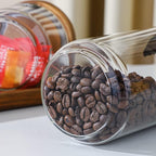 Glass Storage Jars Set of 3, 25 OZ HIgh Borosilicate Glass Containers Kitchen Food Canisters with Acacia Wood Lids for Coffee Beans/Sugar/Tea/Nuts