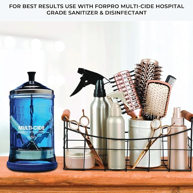 ForPro Professional Collection Multi-Cide Midsize Disinfecting Jar, Disinfectant Glass Jar for Manicure & Spa Implements, 21 Ounces
