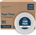 Bluetable 9 Inch Paper Plates Bulk – 1200 Count - Uncoated White 9” Dinner Plate Pizza Plate Decorative Craft Paper Plates Disposable Plates [1200 Pack/Case]