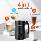 Milk Frother, 4-in-1 Electric Milk Steamer, 11.8oz/350ml Large Capacity for Auto Warm/Cold Foam, Heating Milk for Coffee, Latte, Macchiato, Cappuccino, Hot Chocolate (Black)