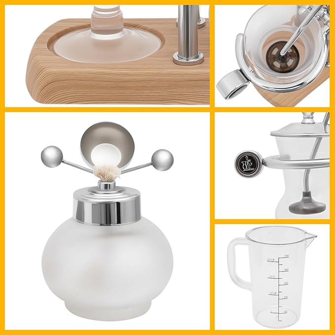 Siphon Coffee Maker, Manual Extract Coffee & Brew Tea Tool, Belgian/Belgium Coffee Brewer w/ Alcohol Burner, Commercial/Domestic Balance Vacuum Coffee Pot w/ Rotating Faucet, 9.25*4.72*14.96in Silver