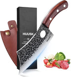 Huusk Meat Cleaver Knife, Hand Forged Butcher Knife for Meat Cutting, Full Tang Viking Knife with Sheath, Japanese Chef Knives for Kitchen, Outdoor Cooking, Camping, BBQ, Gift for Man and Women