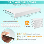 5 Pcs Wire Shelf Cover, 24X16X3 Inch Carbon Fiber Material Shelf Covers for Pantry Shelves(Not Wood), Waterproof Removable Closet Shelving Liner for Home Kitchen,Office Organization - White