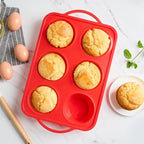 Jumbo Muffin Pan with Metal Frame, 6 Cup Large Cupcake Mold with Handles, Silicone Egg Bite Baking Tray, BPA Free & Non-Stick