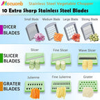 Stainless steel Vegetable Chopper, Veggie Chopper With 10 Blades, Onion Dicer with Container, Food Cutter & Grater Mandoline Slicer