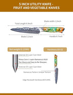 5 Inch Utility Knife - Fruit and Vegetable Knives, 67 Layers Forged Damascus Steel & Resin Handle - Yao Series