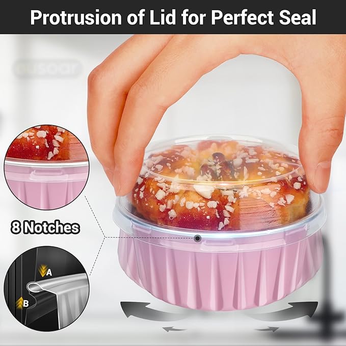EUSOAR Cupcake Liners, 5oz 100pcs Aluminum Foil Cupcake Liners, Muffin Liners Cups with Lids, Disposable Aluminum Foil Cupcake Baking Cups Holders Cases Boxes Pans with Lids