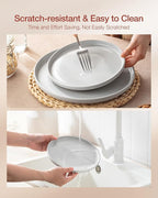 Famiware Milkyway Stoneware Dinnerware Sets with Pasta Bowls, Service for 4 (16 Pieces), Plates and Bowls Sets -Scratch Resistant, Microwave and Dishwasher Safe Dishes Set, Light Gray