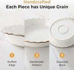 Frewinky Ceramic Pie Pan for Baking, 9 inch Pie Dish with Ruffled Edge, Nonstick Deep Pie Plate, Farmhouse Decor Quiche Tart Baking Dish for Thanksgiving, Microwave & Oven Safe, Set of 1