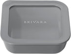 Ceramic Coated Glass Food Storage Container | No PTFE, PFOA, PFAS, and BPA | Reusable Non Toxic Meal Prep Container with Glass Lid | Easy To Store | 2.5 Cup Square [Smoke]