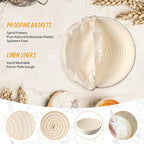 Banneton Bread Proofing Basket Set of 2, Rattan Proofing Baskets for Sourdough Bread | Banneton Bowls with Linen Liners | Natural Rattan Dough Rising Baskets for Artisan Homemade Bread Baking