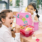 Pink Lunch Box for Girls with 10oz Thermo, with 6 Compartment Bento Box, Nylon Insulated Lunch Bag Adjustable Strap for Girl Kids Teens School Travel Picnic