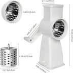 4-in-1 Rotary Cheese Grater Handheld, Lightweight Body with 4 Stainless Steel Blades & Non-Slip Suction Base, for Shredding Parmesan, Slicing Vegetables, Grating Chocolate（White）