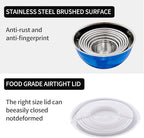 Blue Mixing Bowls with Lids Set of 7, Stainless Steel Nesting Bowl with Khaki Lid for Non-slip Mixing Prepping Storing Serving, 7 Sizes-7/3.6/2.7/2.1/1.5/1/0.8 QT