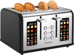 4 Slice Touch Screen Toaster, Stainless Steel Toaster with Wide Slots for Bagels and Bread, Reheat/Defrost/Cancel Functions, Removable Crumb Tray, Matt Black