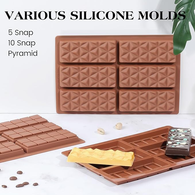 1 Pc Chocolate Bar Mold Deep Dubai Stuffed Silicone Molds for Filling Knafeh Pistachio Chocolate Bar and Wax Melts Rectangle Thick Candy Bar Molds Break Apart (Pyramid）