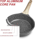 Caannasweis Nonstick Granite Frying Pan Skillet, Non Stick Omelette Fry Pans, Omelet Egg Pan, Stone Cookware Chef's Pan, Induction Compatible, PFOA Free (Gray, 8 Inch with Lid)