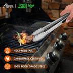 Hotec Stainless Steel Kitchen Tongs Set of 2 - 9" and 12", Locking Metal Food Tongs Non-Slip Grip