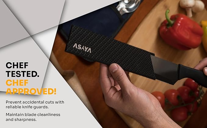 Asaya Professional Knife Edge Guards - Two Universal Streak Knife Covers - 6" x 1" - Extra Strength, ABS Plastic and BPA-Free Felt Lining, non-Toxic and Food Safe - Knives Not Included (2 Piece S)