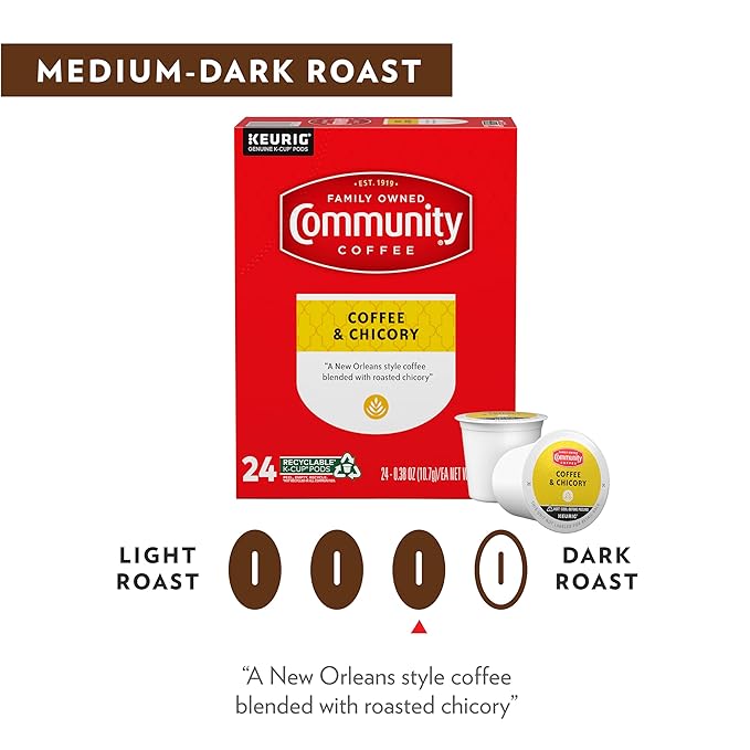 Community Coffee & Chicory 72 Count Coffee Pods, Dark Roast, Compatible with Keurig 2.0 K-Cup Brewers, 12 Count (Pack of 6)