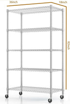 Himimi 5-Tier Heavy Duty Steel Wire Rack Storage Shelving, Adjustable Metal Storage Shelves with Wheels, 82''H Wire Shelf for Kitchen Garage Basement Pantry Organization, 18" D×36" W×82" H-Silver