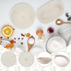 Bread Proofing Basket Set, Round 9 Inch and Oval 10 Inch Banneton Bread Bowl, Sourdough Bread Making Supplies Tools with Bread Lame, Danish Whisk, Bowl Scraper, Sourdough Scraper, Liners