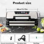 95Kpa Powerful Vacuum Sealer Machine, 11-in-1 Automatic Food Sealer with Double Seal, Built-in Cutter & Bag Storage, for Dry Moist Food Preservation, Extend Freshness 8X Longer