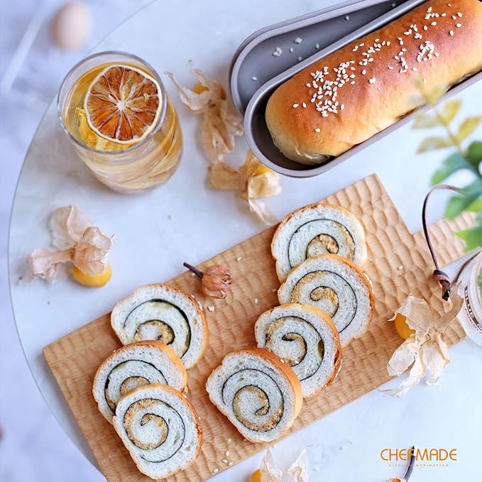 CHEFMADE Mini Loaf Pan Set, 7-Inch 4Pcs Non-Stick Hotdog-Shaped Bread and Cake Bakeware for Kitchen Baking (Champagne Gold)