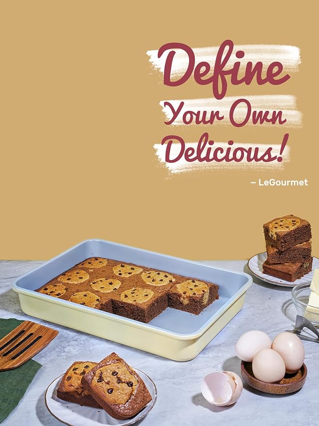 LeGourmet Nonstick Rectangle Baking Pan 9x13 Inch, Ceramic Coating, Non-Toxic, Rust Resistant Aluminized Steel, Perfect Baking Dish for Brownie Cake, Roasting, Lasagna - Butter