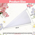 6 Pcs 24 Inch Pastry Bag Cotton with Plastic Coating Reusable Pastry Piping Bags Canvas Cake Decorating Bags Pastry Icing Bag Decorating Bags for Frosting Decorating Cupcakes Cakes Cookies
