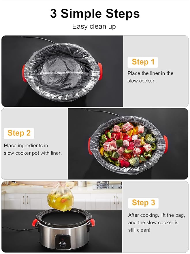 SMARTAKE Slow Cooker Liners, Small Size 13"x 15" Disposable Cooking Bags, Fit 1.5QT to 3QT for Slow Cooker, Cooking Trays, Suitable for Oval & Round Pots, 30 Liners