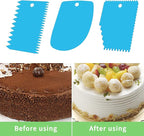 Cake Scraper, Cake Smoother Scraper Set, Dough Scraper Icing Scraper Polisher Tool, Cake Decorating Comb, Icing Smoother Plastic Sawtooth Cake Icing Kitchen Baking Cake Edge (Blue)