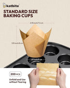 Katbite Tulip Cupcake Liners 200PCS, Muffin Baking Cups ProSmooth Brown