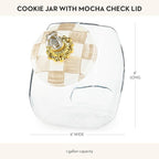 MACKENZIE-CHILDS Cookie Jar with Enamel Lid, Large Glass Treat Jar or Kitchen Jar, 1-Gallon Capacity, Brown-and-White Mocha Check
