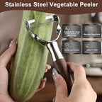 Premium Vegetable Peeler - Stainless Steel Serrated Y Potatoe Peeler for Veggie, Carrots, Apples - Ultra Sharp Swivel Blade Fruit Peeler with Ergonomic Natural Wood Handle