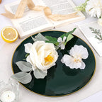 bUCLA 100PCS Green Plastic Plates - Heavy Duty Green Disposable with Gold Rim Include 50 Dinner 10 inch & 50 Dessert 7 inch Plates, Ideal for Party & Christmas