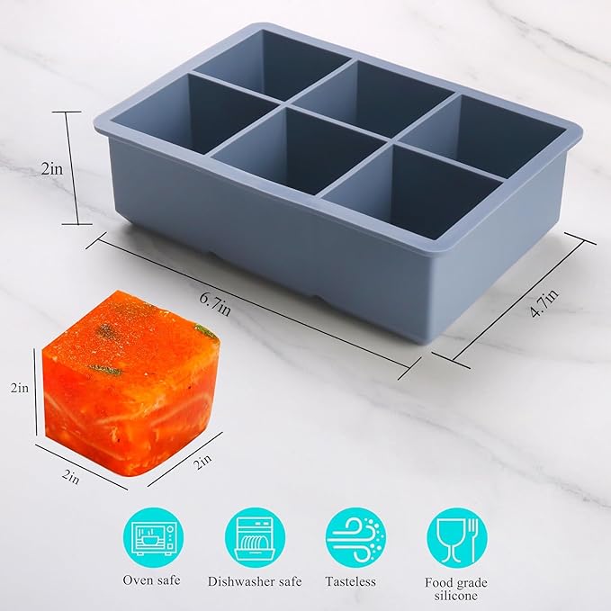 1/2 Cup Silicone Freezer Tray With Lid - Silicone Freezer Molds 2-Pack For meal prep & freezing of various sauces and other dishes, makes 12 perfect 1/2 cup portions cubes (Blue 2 Pack)